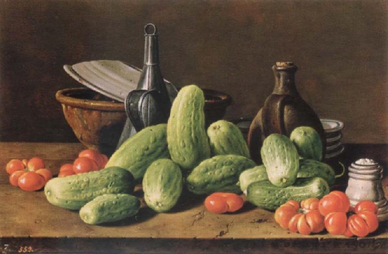 Melendez, Luis Eugenio Cucumber and tomatoes Sweden oil painting art